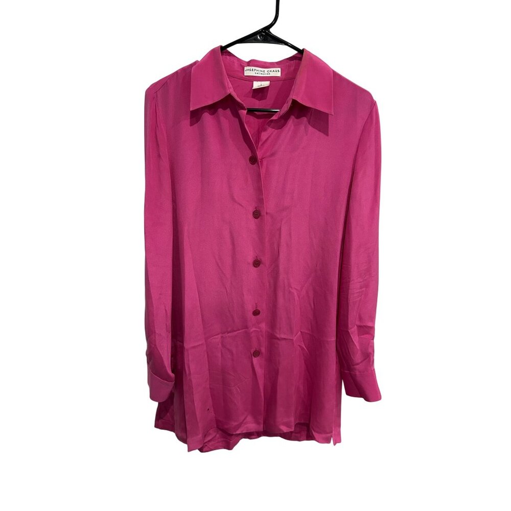 Josephine Chaus Shirt Fuchsia 100% Silk Button Up Size 6 Luxury Career Chic